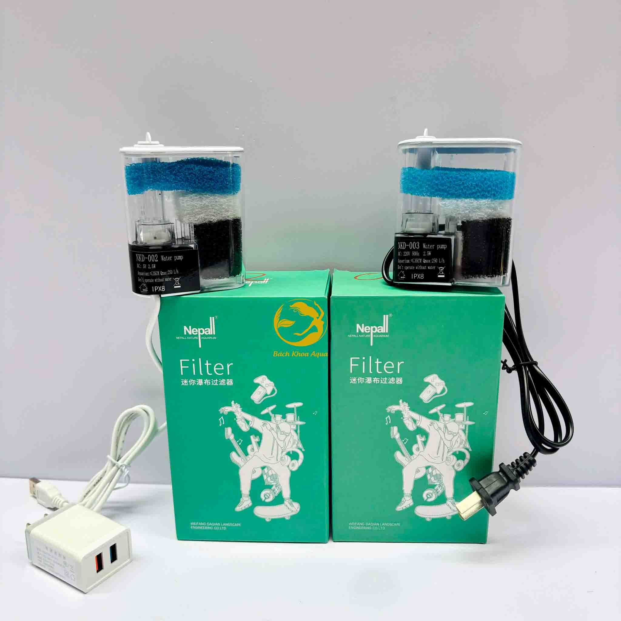 Lọc thác Nepall mini USB - Điện 220V cho bể cá nhỏ
